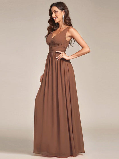 Pleated Sleeveless V-Neck Chiffon Maxi Dress