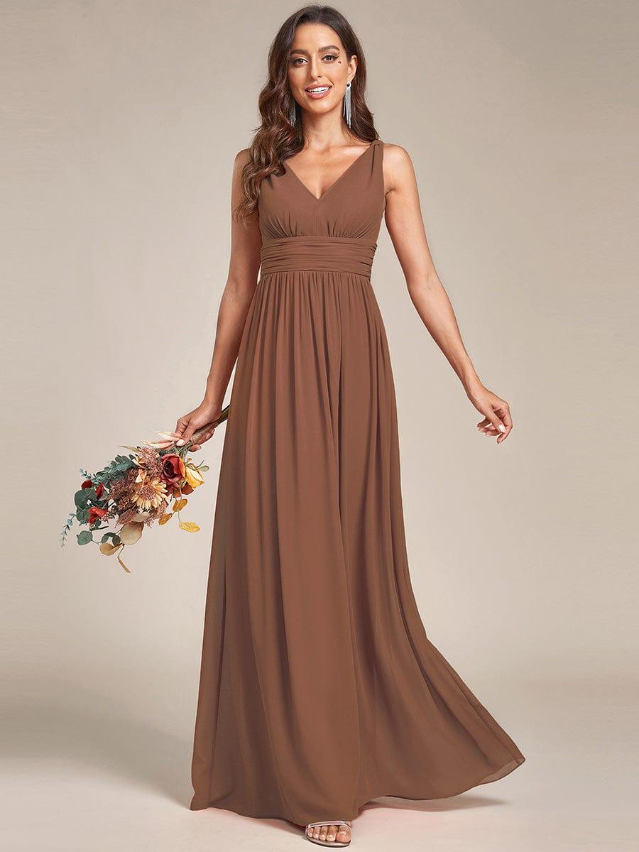 Pleated Sleeveless V-Neck Chiffon Maxi Dress
