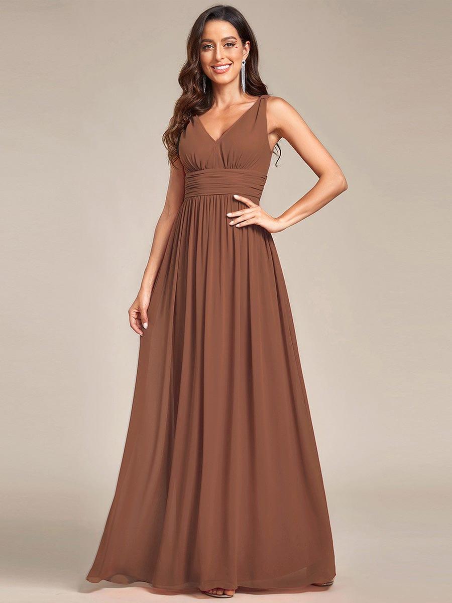 Pleated Sleeveless V-Neck Chiffon Maxi Dress