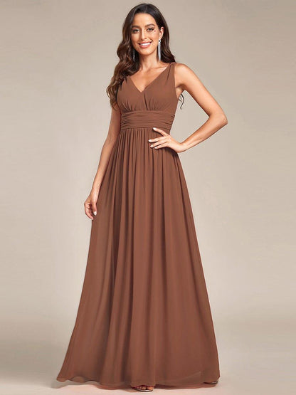 Pleated Sleeveless V-Neck Chiffon Maxi Dress