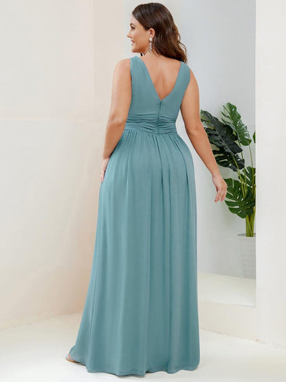 Pleated Sleeveless V-Neck Chiffon Maxi Dress