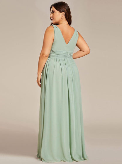 Pleated Sleeveless V-Neck Chiffon Maxi Dress