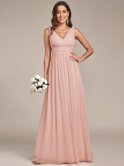 Pleated Sleeveless V-Neck Chiffon Maxi Dress