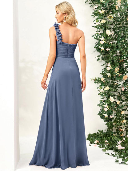 ever JAYLEEN|Sweet Pleated Bodice One Shoulder Chiffon Bridesmaid Dress