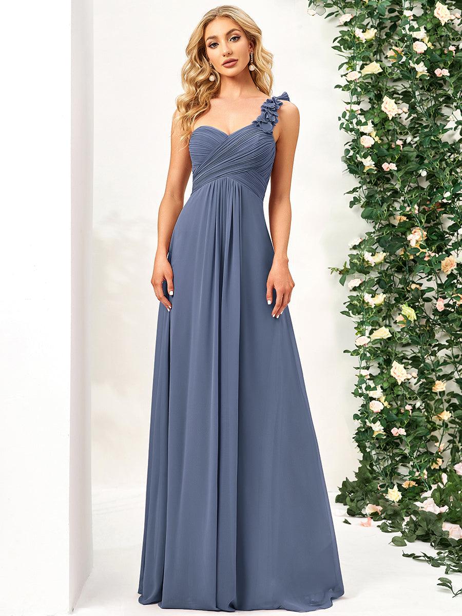 ever JAYLEEN|Sweet Pleated Bodice One Shoulder Chiffon Bridesmaid Dress