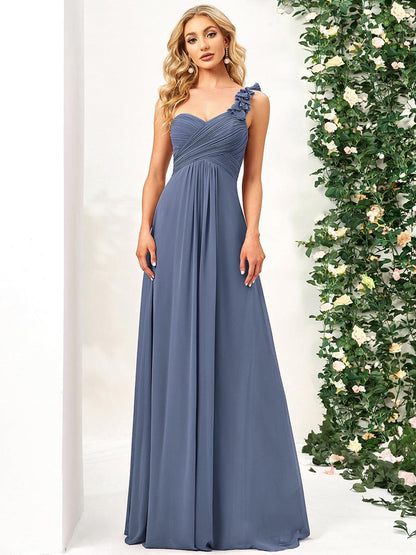 ever JAYLEEN|Sweet Pleated Bodice One Shoulder Chiffon Bridesmaid Dress