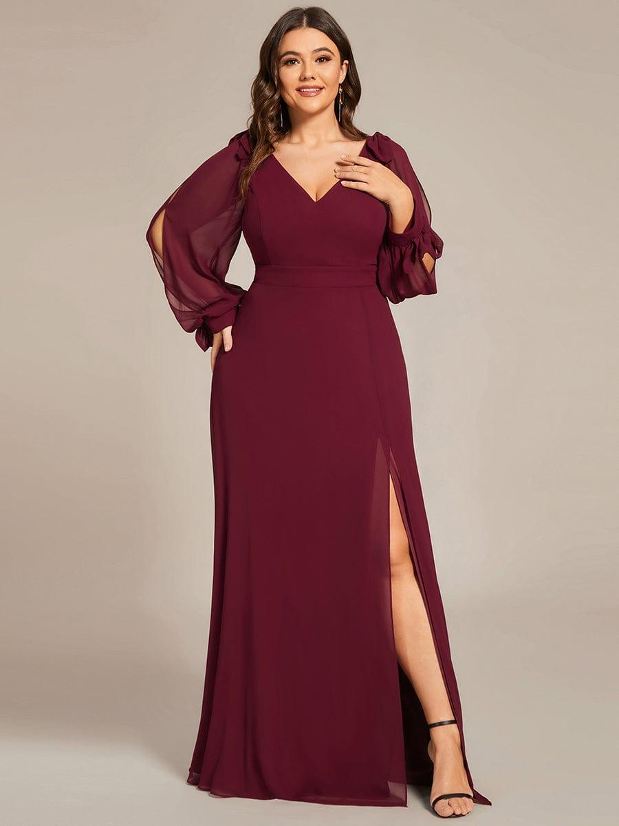 pretty IVORY|Plus Size Open Lantern Sleeve A-Line Bridesmaid Dress