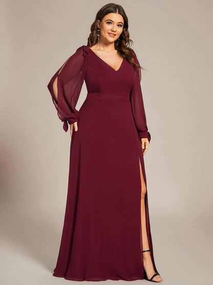 pretty IVORY|Plus Size Open Lantern Sleeve A-Line Bridesmaid Dress