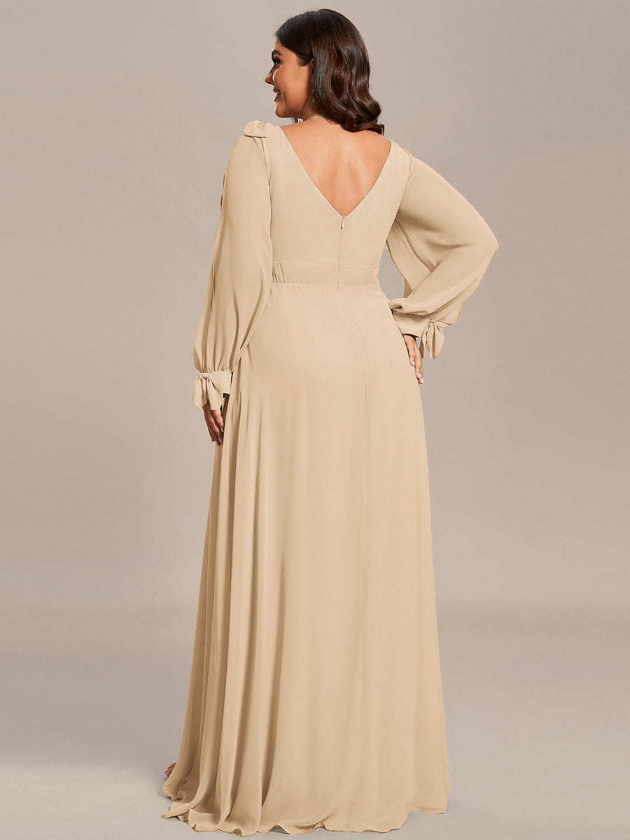 pretty IVORY|Plus Size Open Lantern Sleeve A-Line Bridesmaid Dress