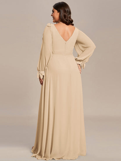 pretty IVORY|Plus Size Open Lantern Sleeve A-Line Bridesmaid Dress