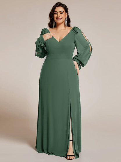 pretty IVORY|Plus Size Open Lantern Sleeve A-Line Bridesmaid Dress