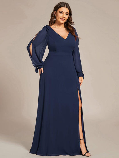 pretty IVORY|Plus Size Open Lantern Sleeve A-Line Bridesmaid Dress