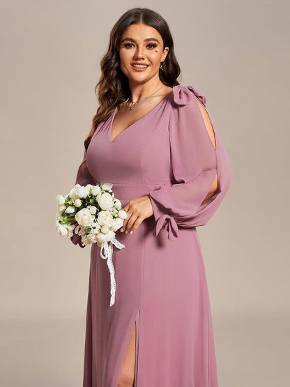 pretty IVORY|Plus Size Open Lantern Sleeve A-Line Bridesmaid Dress