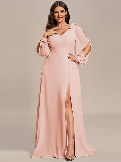 pretty IVORY|Plus Size Open Lantern Sleeve A-Line Bridesmaid Dress