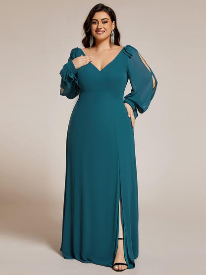 pretty IVORY|Plus Size Open Lantern Sleeve A-Line Bridesmaid Dress