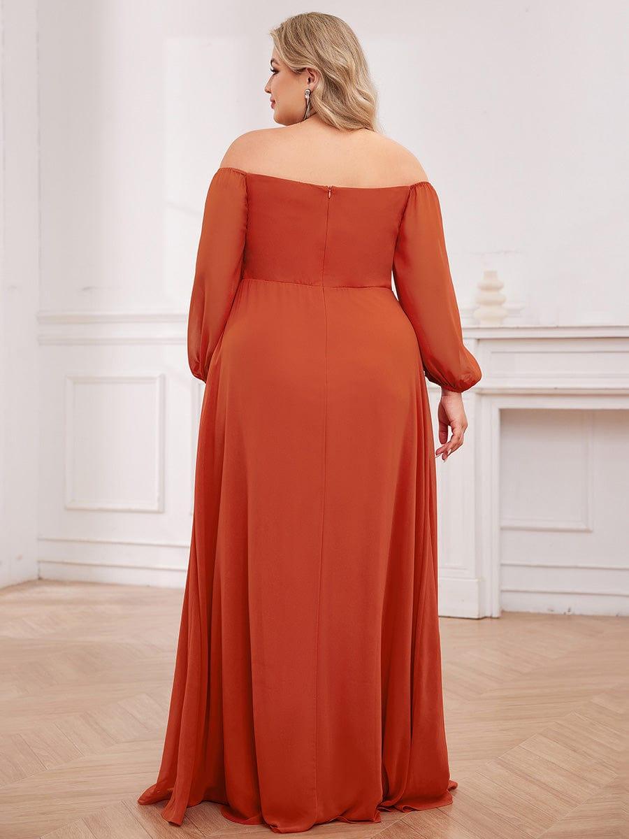 pretty DANICA|Plus Size High-Slit Waist Pleated Bridesmaid Dress with Long Sleeves