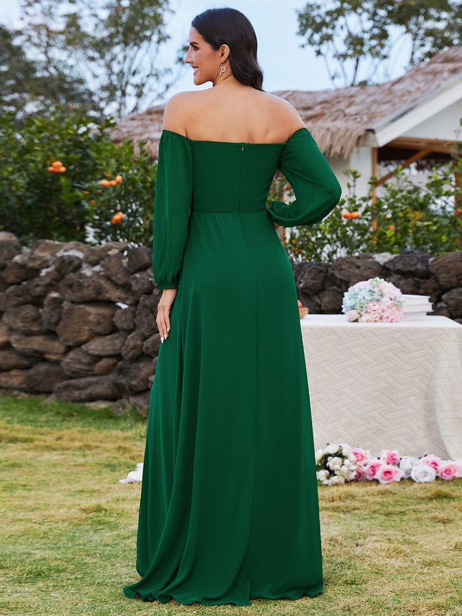 pretty DANICA|Plus Size High-Slit Waist Pleated Bridesmaid Dress with Long Sleeves