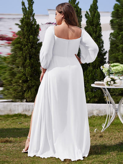 pretty DANICA|Plus Size High-Slit Waist Pleated Bridesmaid Dress with Long Sleeves