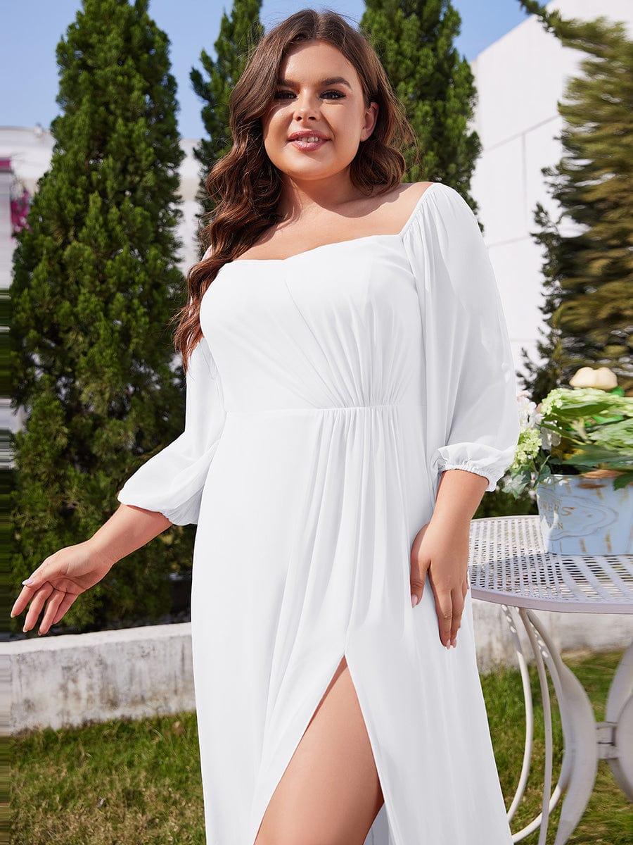 pretty DANICA|Plus Size High-Slit Waist Pleated Bridesmaid Dress with Long Sleeves