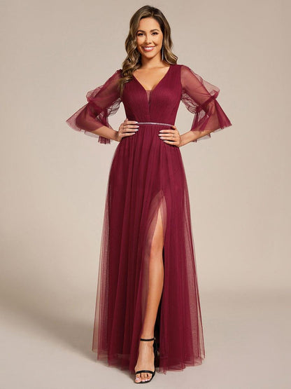 ever HEIDY|Lantern 3/4 Sleeve Split Maxi Bridesmaid Dresses