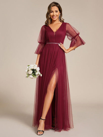 ever HEIDY|Lantern 3/4 Sleeve Split Maxi Bridesmaid Dresses