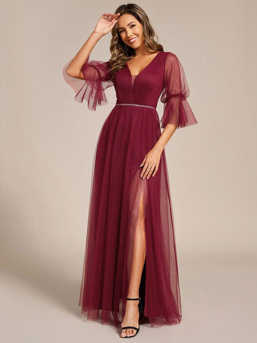 ever HEIDY|Lantern 3/4 Sleeve Split Maxi Bridesmaid Dresses