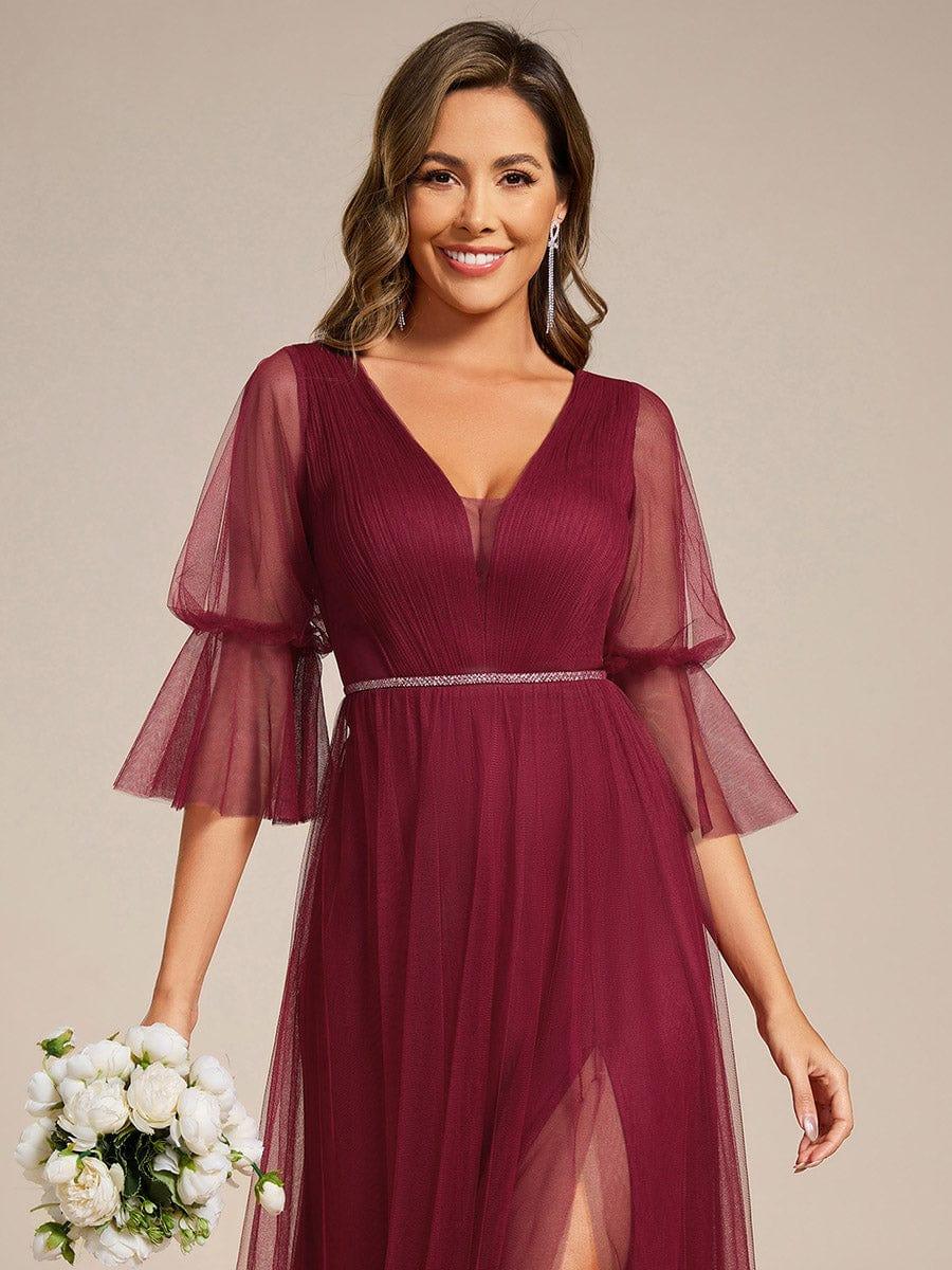 ever HEIDY|Lantern 3/4 Sleeve Split Maxi Bridesmaid Dresses