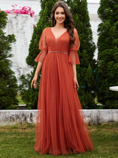 ever HEIDY|Lantern 3/4 Sleeve Split Maxi Bridesmaid Dresses