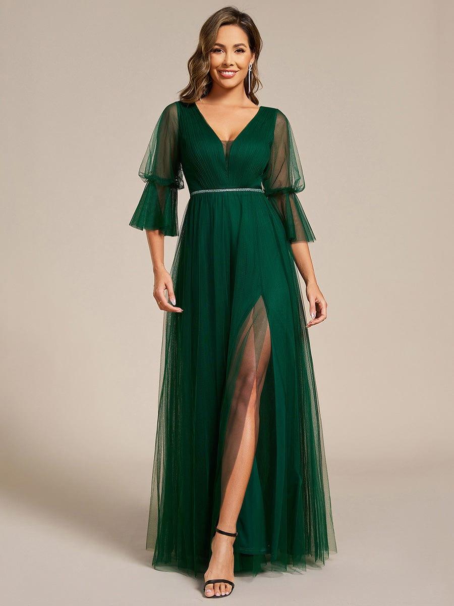 ever HEIDY|Lantern 3/4 Sleeve Split Maxi Bridesmaid Dresses