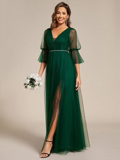 ever HEIDY|Lantern 3/4 Sleeve Split Maxi Bridesmaid Dresses