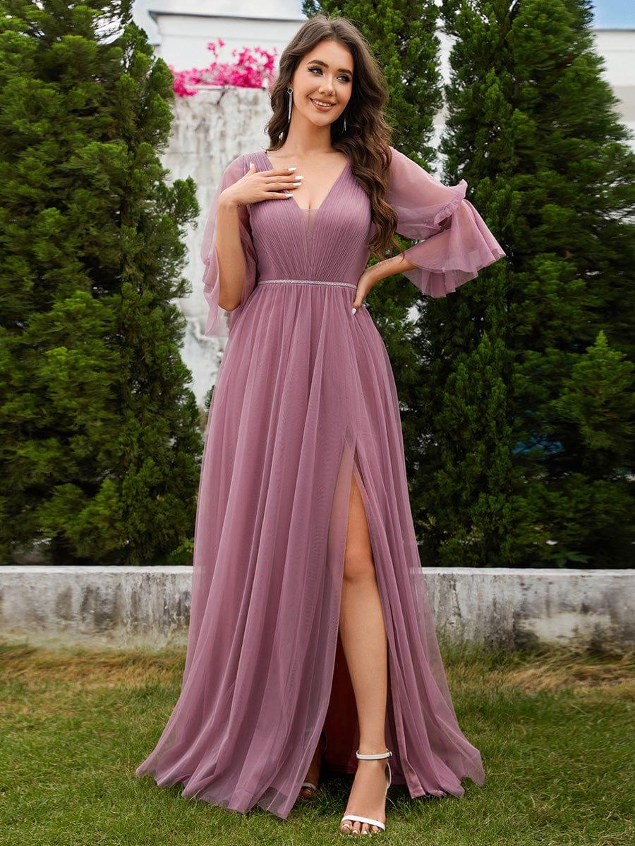 ever HEIDY|Lantern 3/4 Sleeve Split Maxi Bridesmaid Dresses