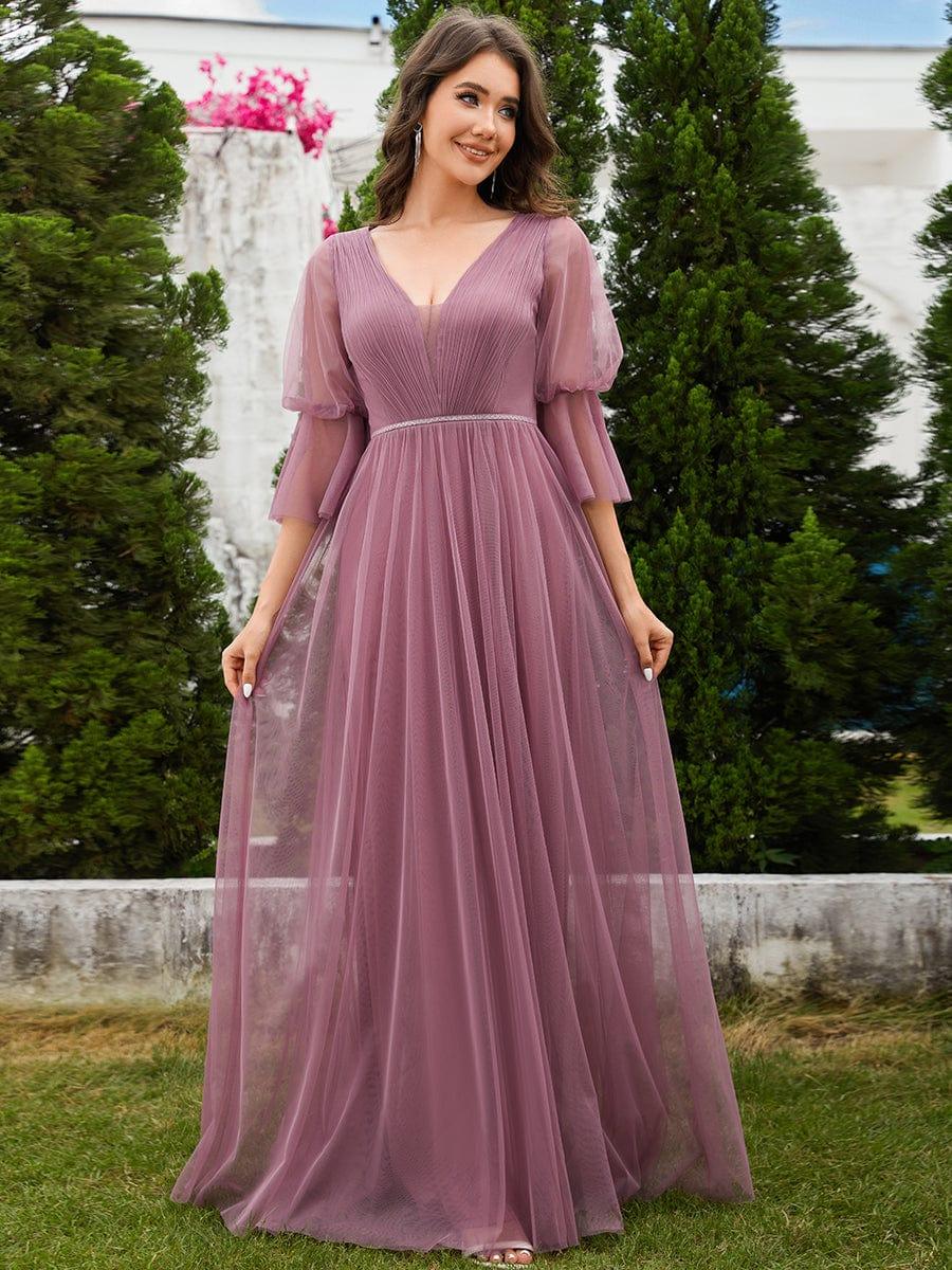 ever HEIDY|Lantern 3/4 Sleeve Split Maxi Bridesmaid Dresses