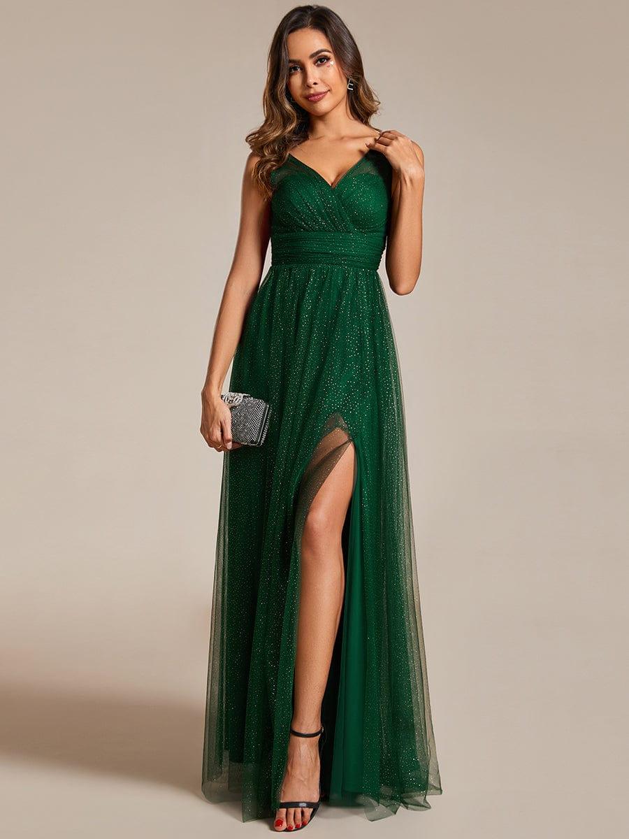 ever NIA|Glittering High Slit Sleeveless Bridesmaid Dress with Empire Waist