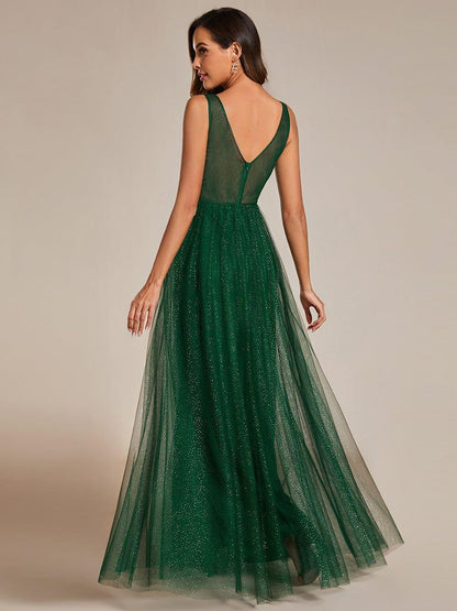 ever NIA|Glittering High Slit Sleeveless Bridesmaid Dress with Empire Waist