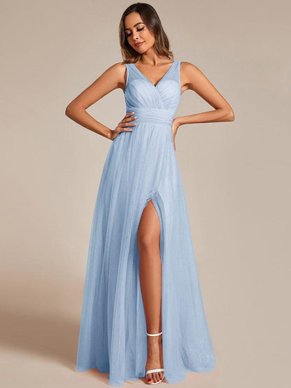 ever NIA|Glittering High Slit Sleeveless Bridesmaid Dress with Empire Waist