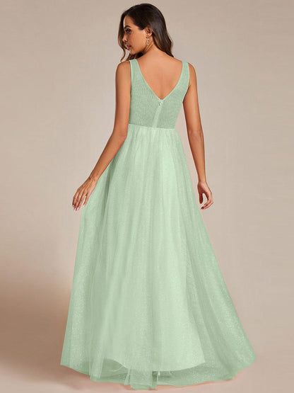 ever NIA|Glittering High Slit Sleeveless Bridesmaid Dress with Empire Waist