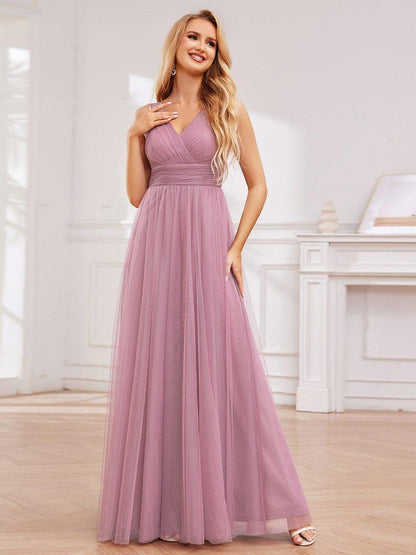ever NIA|Glittering High Slit Sleeveless Bridesmaid Dress with Empire Waist