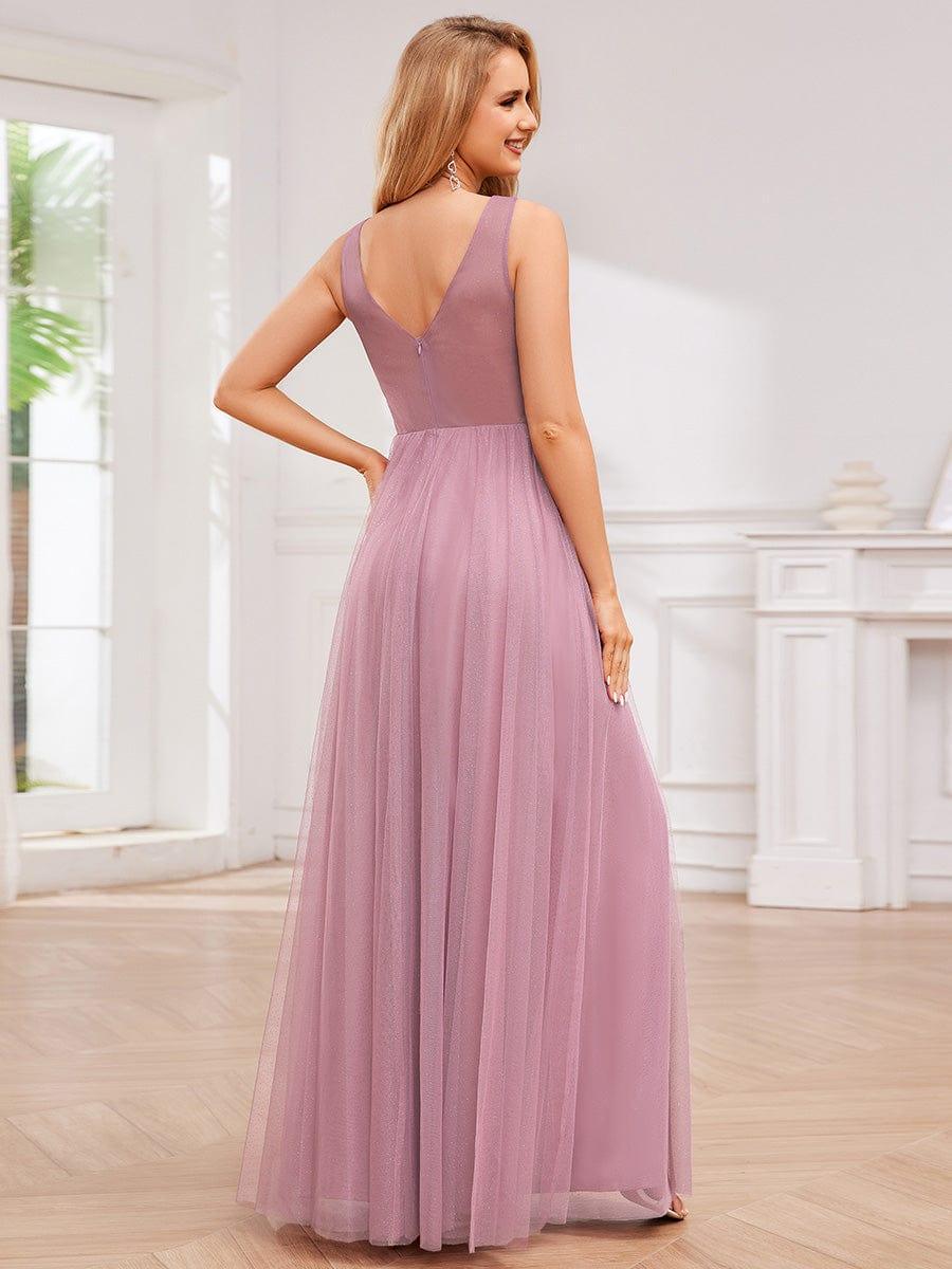 ever NIA|Glittering High Slit Sleeveless Bridesmaid Dress with Empire Waist
