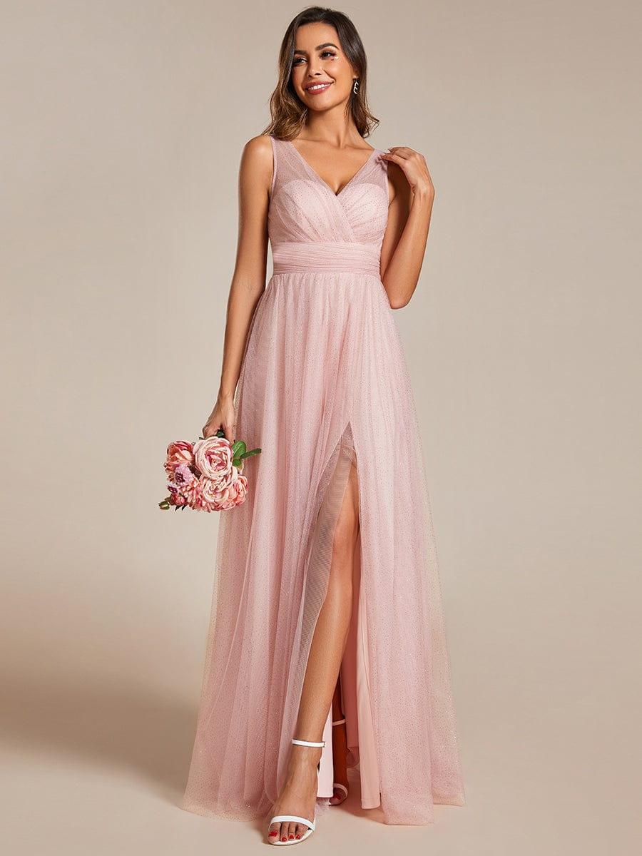 ever NIA|Glittering High Slit Sleeveless Bridesmaid Dress with Empire Waist