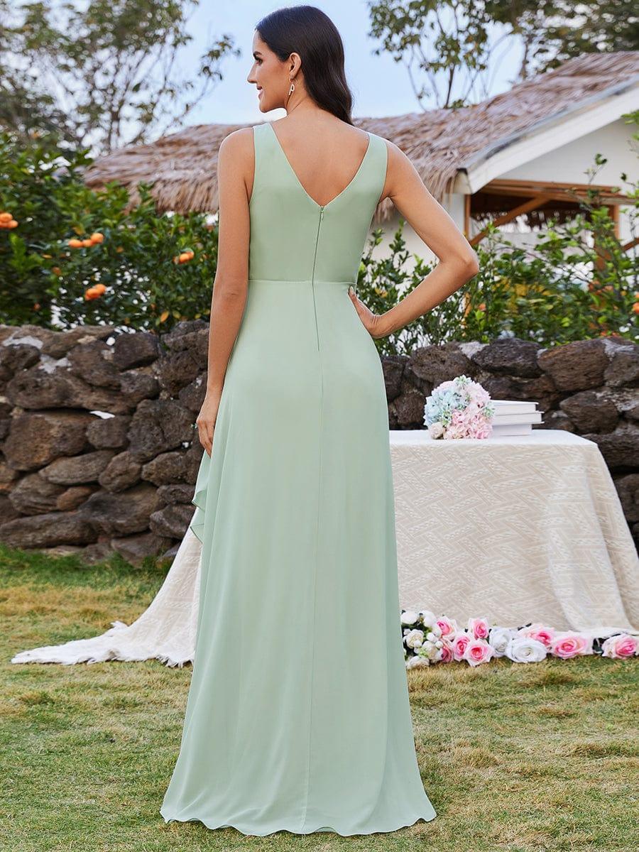 ever CARMEL|Chic High-Low V-Neck Chiffon Bridesmaid Dress with Front Pleating