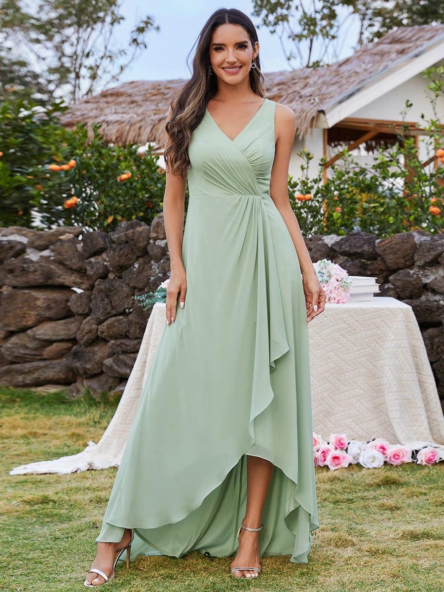 ever CARMEL|Chic High-Low V-Neck Chiffon Bridesmaid Dress with Front Pleating