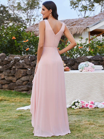ever CARMEL|Chic High-Low V-Neck Chiffon Bridesmaid Dress with Front Pleating