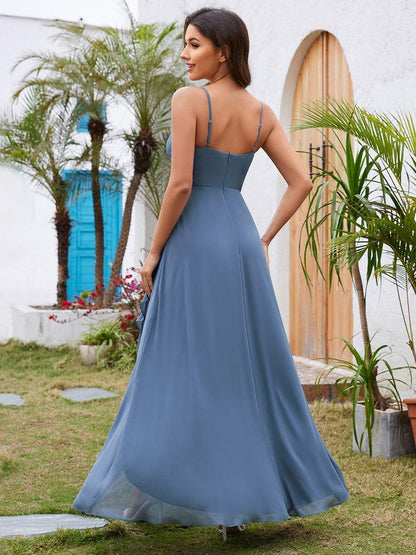 ever QUINCEY|Charming Sleeveless Chiffon Lotus Leaf Bridesmaid Dress with V-Neck