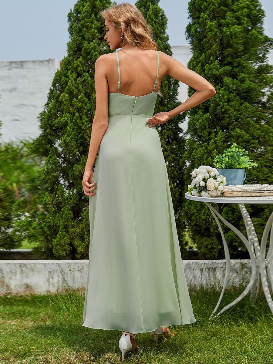ever QUINCEY|Charming Sleeveless Chiffon Lotus Leaf Bridesmaid Dress with V-Neck