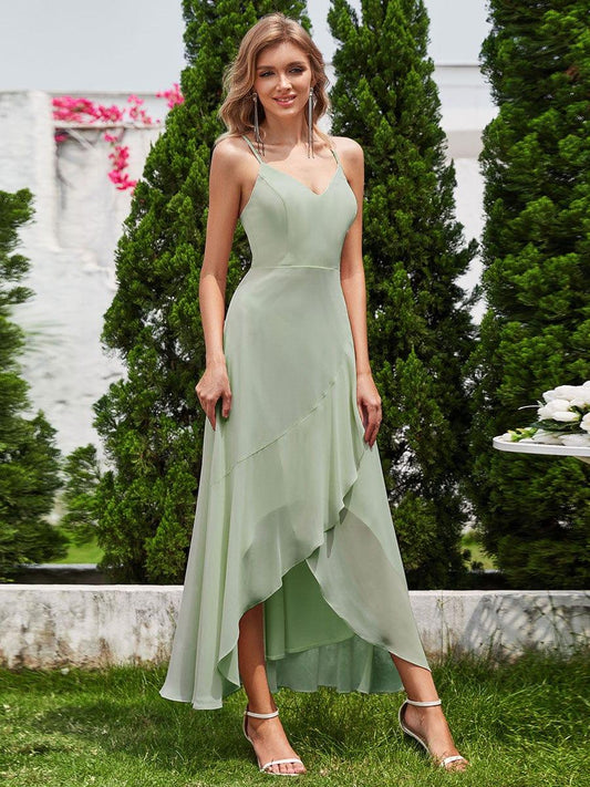 ever QUINCEY|Charming Sleeveless Chiffon Lotus Leaf Bridesmaid Dress with V-Neck