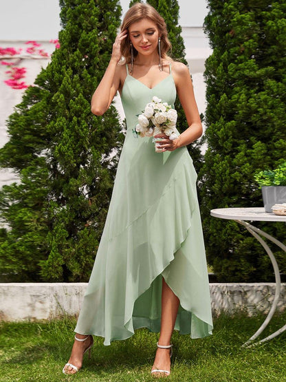 ever QUINCEY|Charming Sleeveless Chiffon Lotus Leaf Bridesmaid Dress with V-Neck
