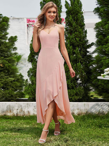 ever QUINCEY|Charming Sleeveless Chiffon Lotus Leaf Bridesmaid Dress with V-Neck