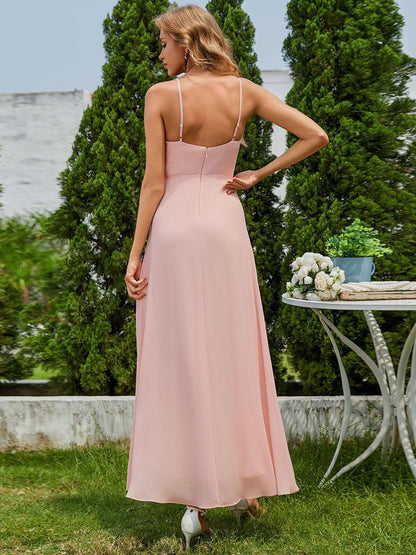 ever QUINCEY|Charming Sleeveless Chiffon Lotus Leaf Bridesmaid Dress with V-Neck