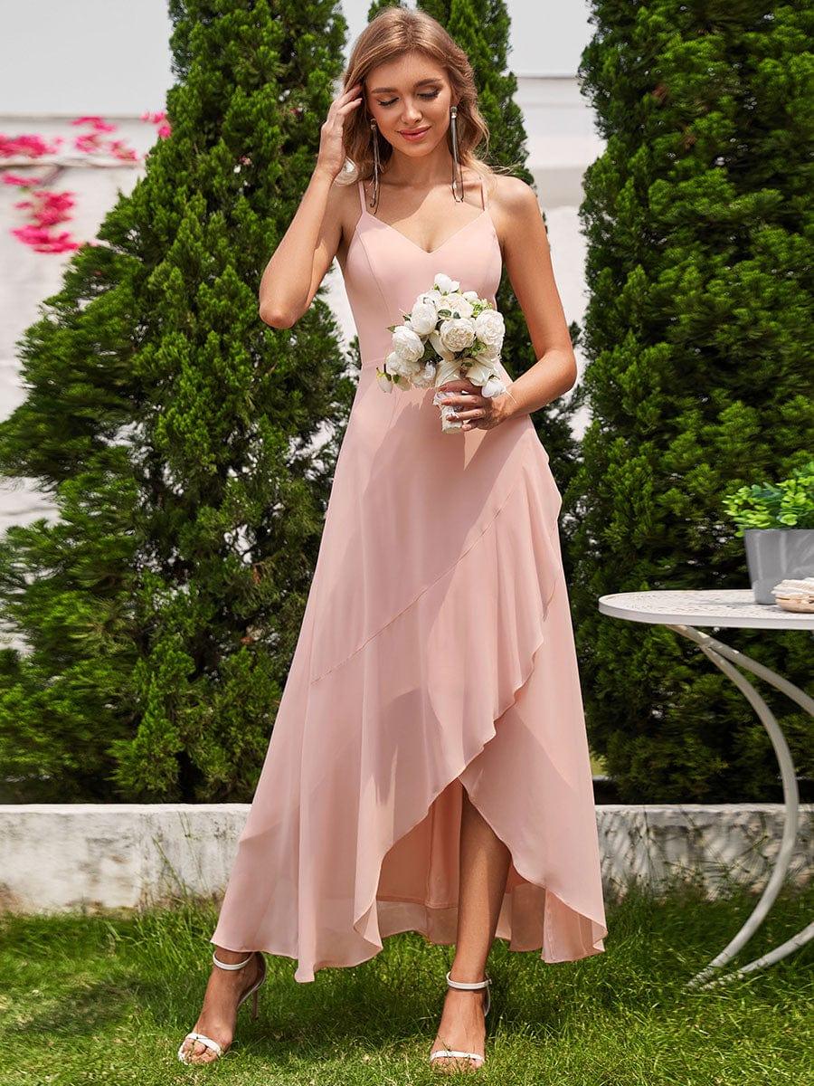 ever QUINCEY|Charming Sleeveless Chiffon Lotus Leaf Bridesmaid Dress with V-Neck