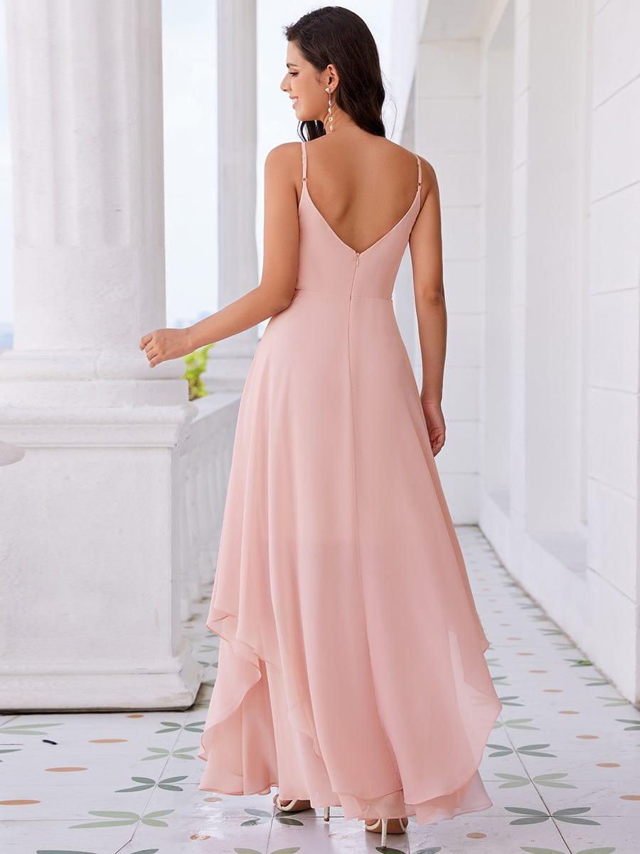 ever CLEMENT|Ruffle Hem and Pearl Waist Detail V-Neck Backless Chiffon Bridesmaid Dress